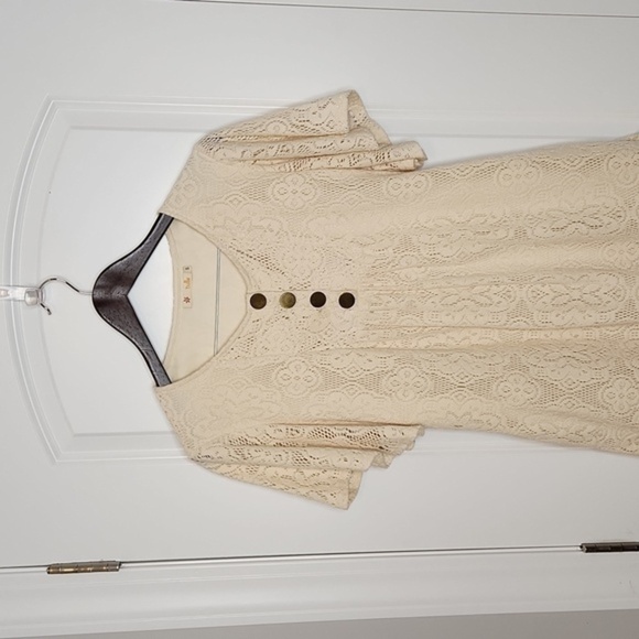 Tulle Anthropologie Cream Lace Shift Dress - Picture 2 of 9